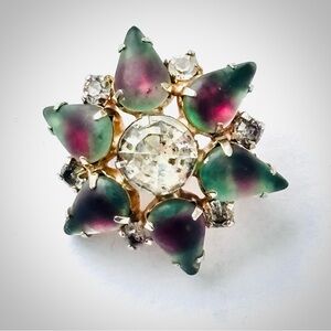Vintage Watermelon Starburst Rhinestone Teardrop Brooch